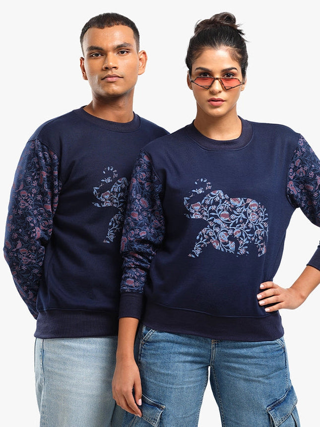 Unisex Printed Crewneck Sweatshirt - Navy-Clothing Sweatshirts-Pali-XS-Urbanheer