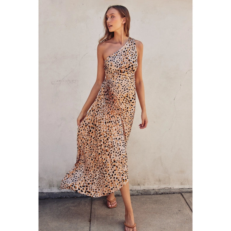 Untamed Olympia Asymmetrical Pleated Maxi Dress-Dress-Dress Forum-S-GOLDEN PANTHERA-Urbanheer