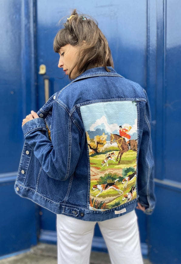 Upcycled Denim Jacket with Vintage Needlepoint-Jacket-Frankie-M-Urbanheer