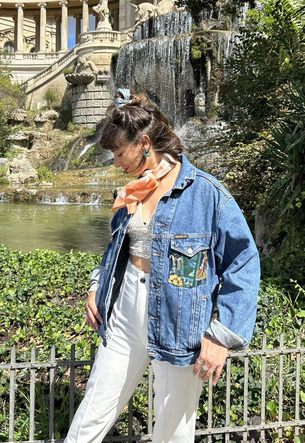 Upcycled Denim Jacket with Vintage Needlepoint-Jacket-Frankie-M/L-Urbanheer