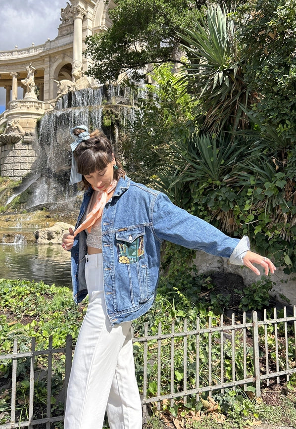 Upcycled Denim Jacket with Vintage Needlepoint-Jacket-Frankie-M/L-Urbanheer