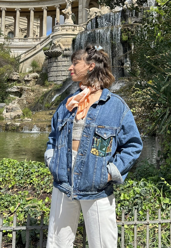 Upcycled Denim Jacket with Vintage Needlepoint-Jacket-Frankie-M/L-Urbanheer