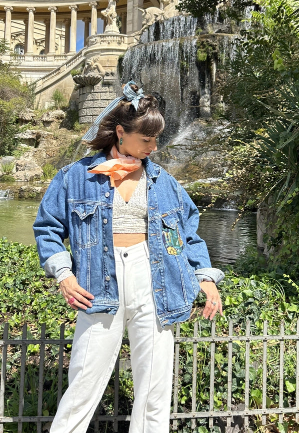 Upcycled Denim Jacket with Vintage Needlepoint-Jacket-Frankie-M/L-Urbanheer