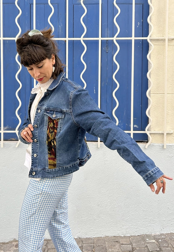 Upcycled Denim Jacket with Vintage Needlepoint-Jacket-Frankie-S-Urbanheer