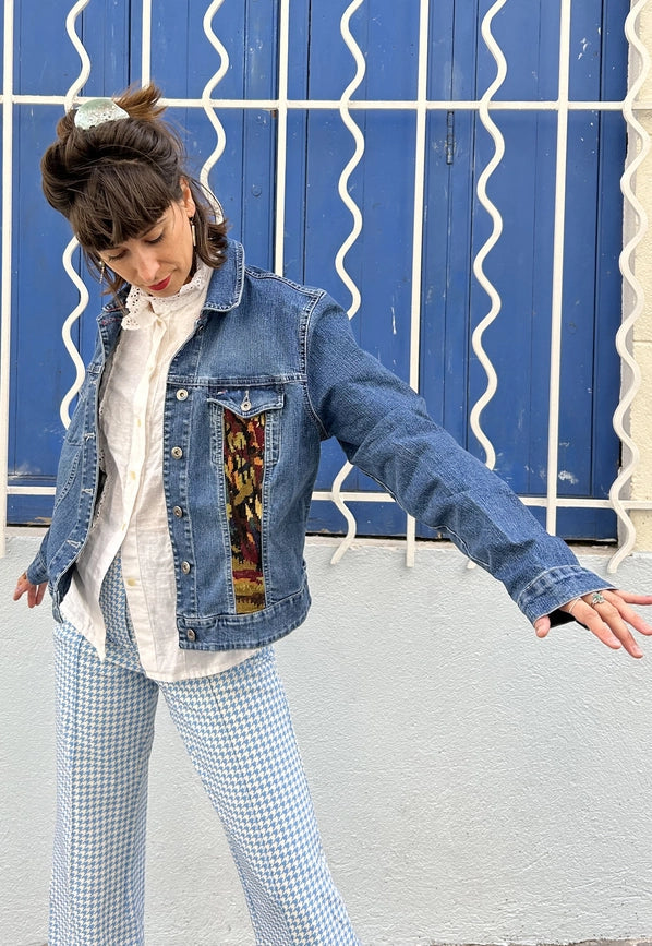 Upcycled Denim Jacket with Vintage Needlepoint-Jacket-Frankie-S-Urbanheer