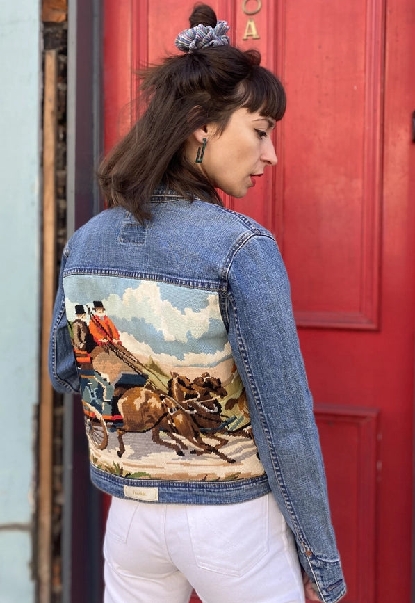 Upcycled Denim Jacket with Vintage Needlepoint-Jacket-Frankie-S/M-Urbanheer