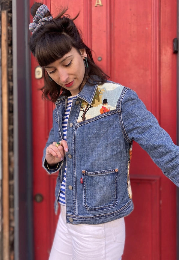 Upcycled Denim Jacket with Vintage Needlepoint-Jacket-Frankie-S/M-Urbanheer