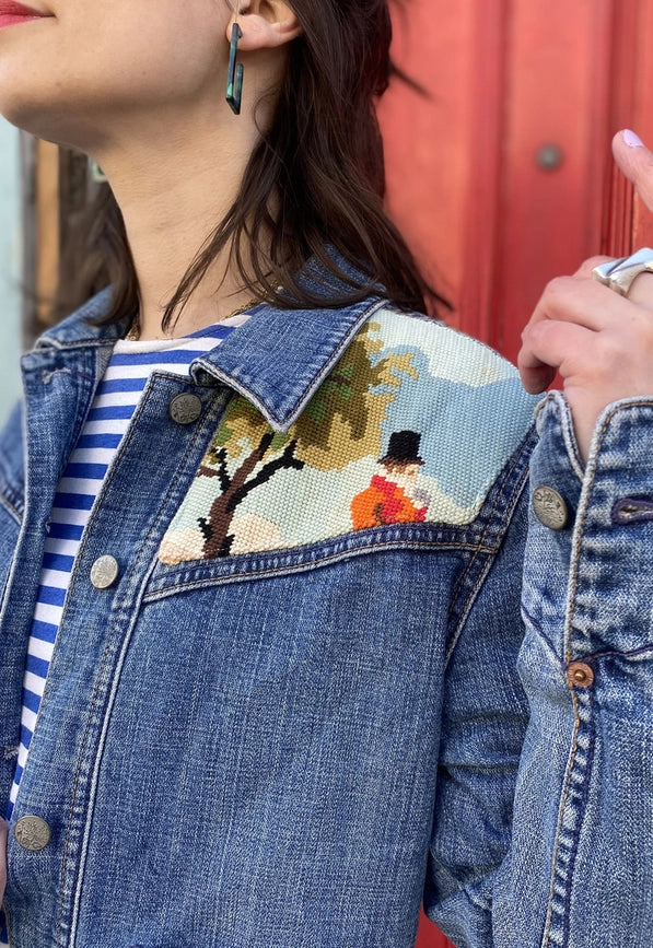 Upcycled Denim Jacket with Vintage Needlepoint-Jacket-Frankie-S/M-Urbanheer