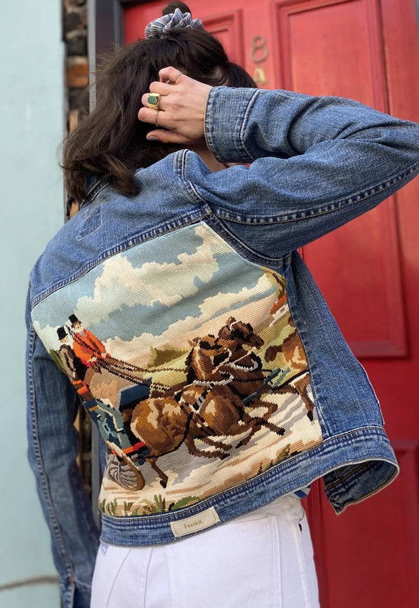 Upcycled Denim Jacket with Vintage Needlepoint-Jacket-Frankie-S/M-Urbanheer