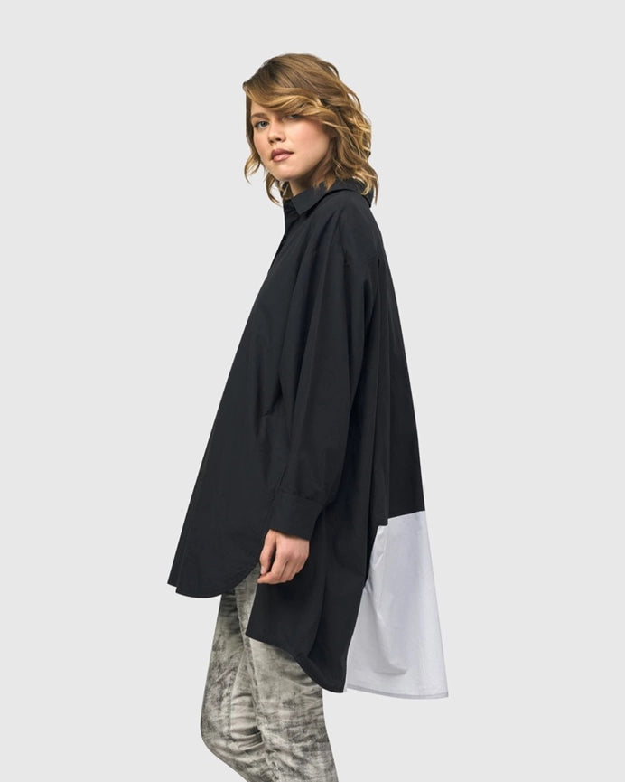 Urban Oversized Trapeze Shirt, Black-Tunic Shirt-Alembika-M (US 12-14)-BLACK-Urbanheer