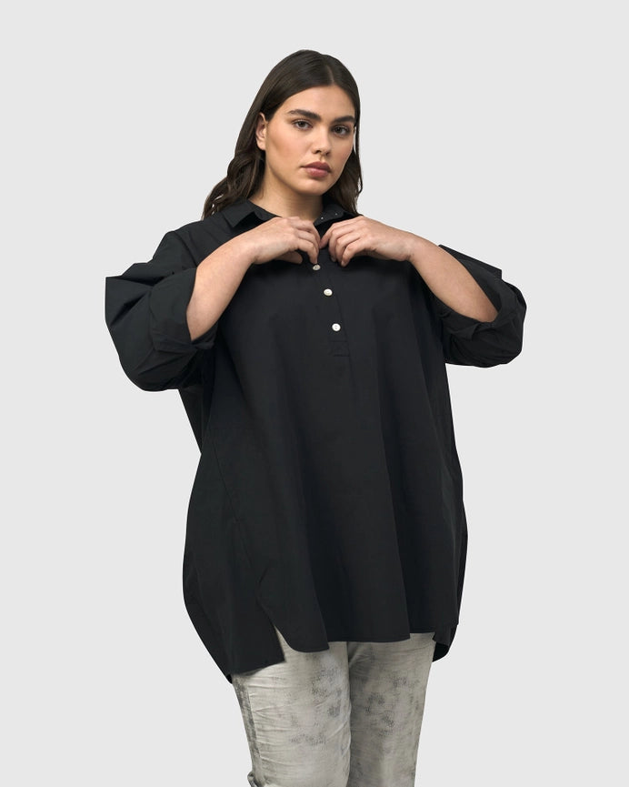 Urban Oversized Trapeze Shirt, Black-Tunic Shirt-Alembika-M (US 12-14)-BLACK-Urbanheer
