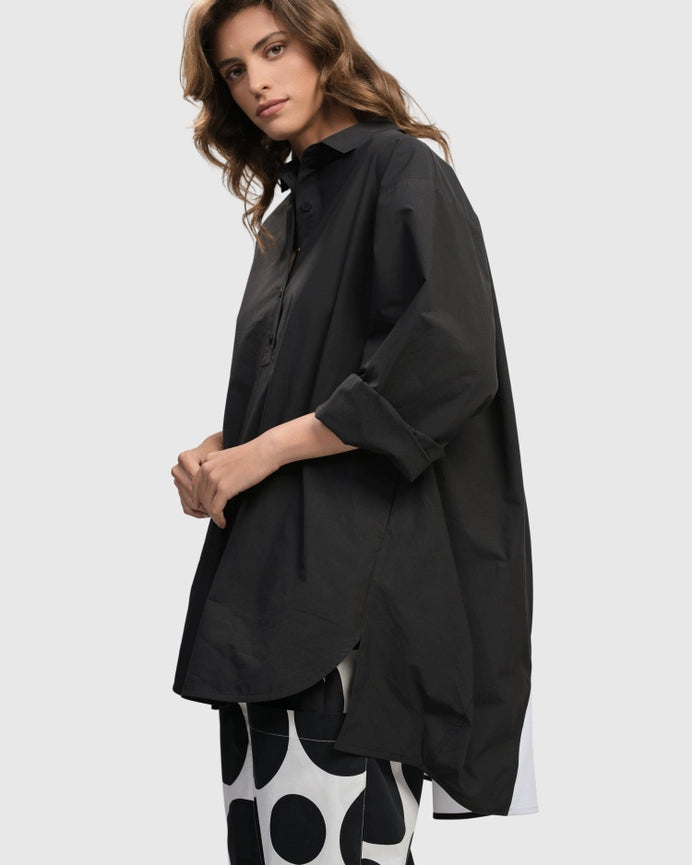 Urban Oversized Trapeze Shirt, Black-Tunic Shirt-Alembika-M (US 12-14)-BLACK-Urbanheer