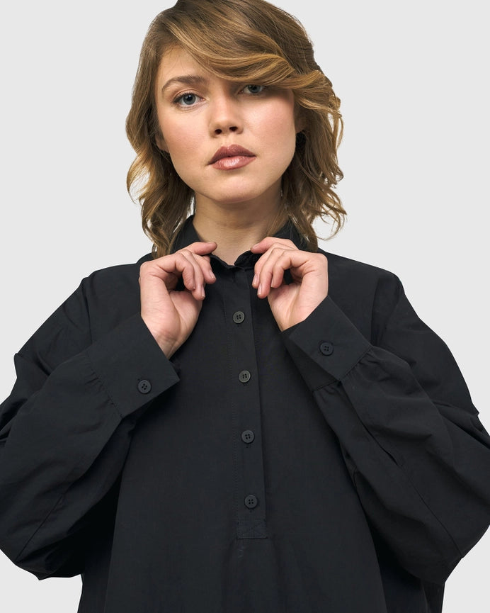 Urban Oversized Trapeze Shirt, Black-Tunic Shirt-Alembika-M (US 12-14)-BLACK-Urbanheer