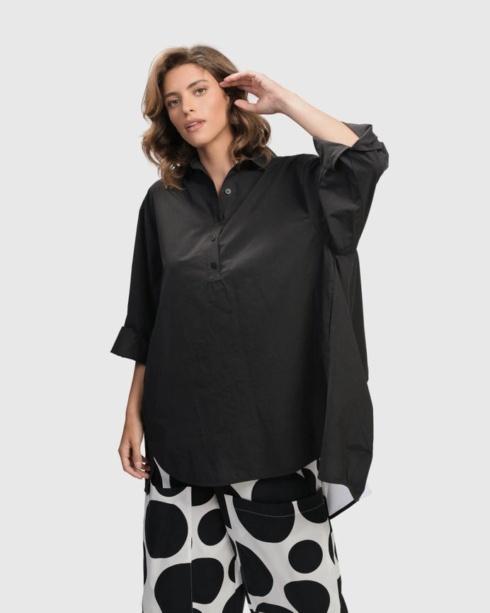 Urban Oversized Trapeze Shirt, Black-Tunic Shirt-Alembika-M (US 12-14)-BLACK-Urbanheer