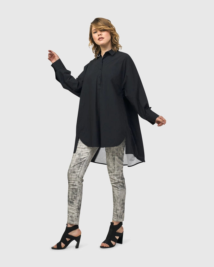 Urban Oversized Trapeze Shirt, Black-Tunic Shirt-Alembika-M (US 12-14)-BLACK-Urbanheer