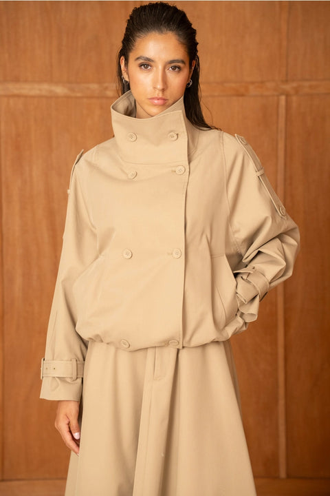 Urban Short Oversized Trench-Style Jacket with A Wrap Collar