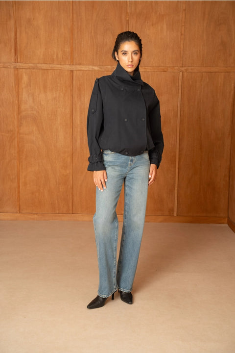 Urban Short Oversized Trench-Style Jacket with A Wrap Collar