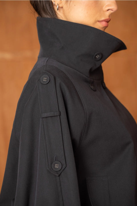 Urban Short Oversized Trench-Style Jacket with A Wrap Collar