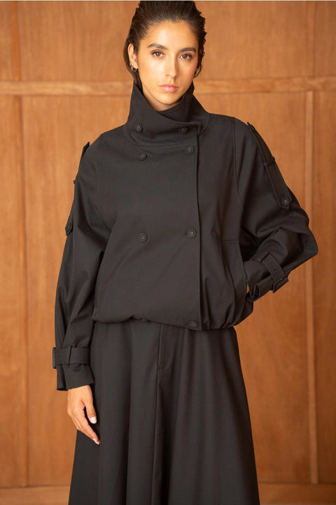 Urban Short Oversized Trench-Style Jacket with A Wrap Collar