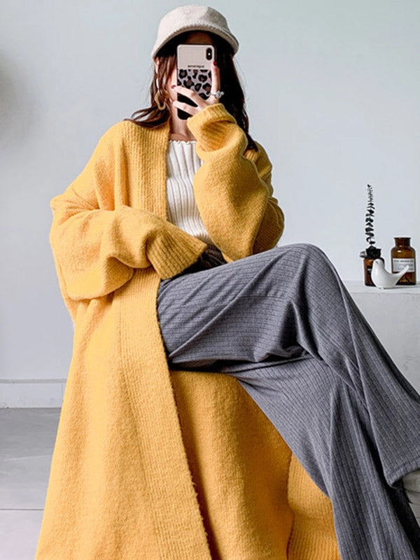 Urban Simple Loose Solid Color Knitting Cardigan Coat YELLOW-Coat-Halibuyfashion-FREE SIZE-YELLOW-Urbanheer