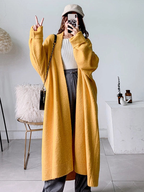 Urban Simple Loose Solid Color Knitting Cardigan Coat YELLOW-Coat-Halibuyfashion-FREE SIZE-YELLOW-Urbanheer