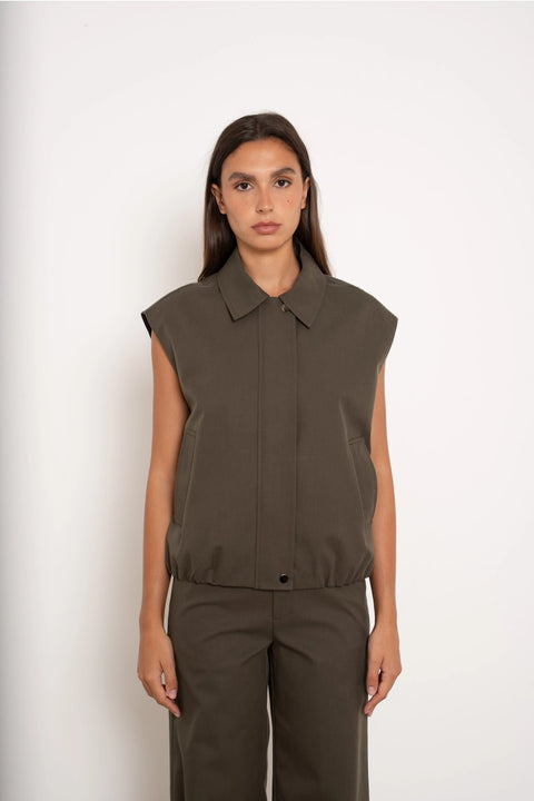 Urban Sleeveless Bomber Jacket with Lapel Collar