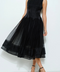 Pearl Embellished Sheer Tulle Midi Dress BLACK