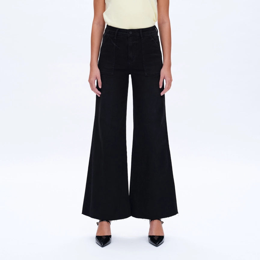 Utility High Rise Wide Leg Jeans with Raw Hem BLACK ROCK-Jeans-BAYEAS-24-BLACK ROCK-Urbanheer
