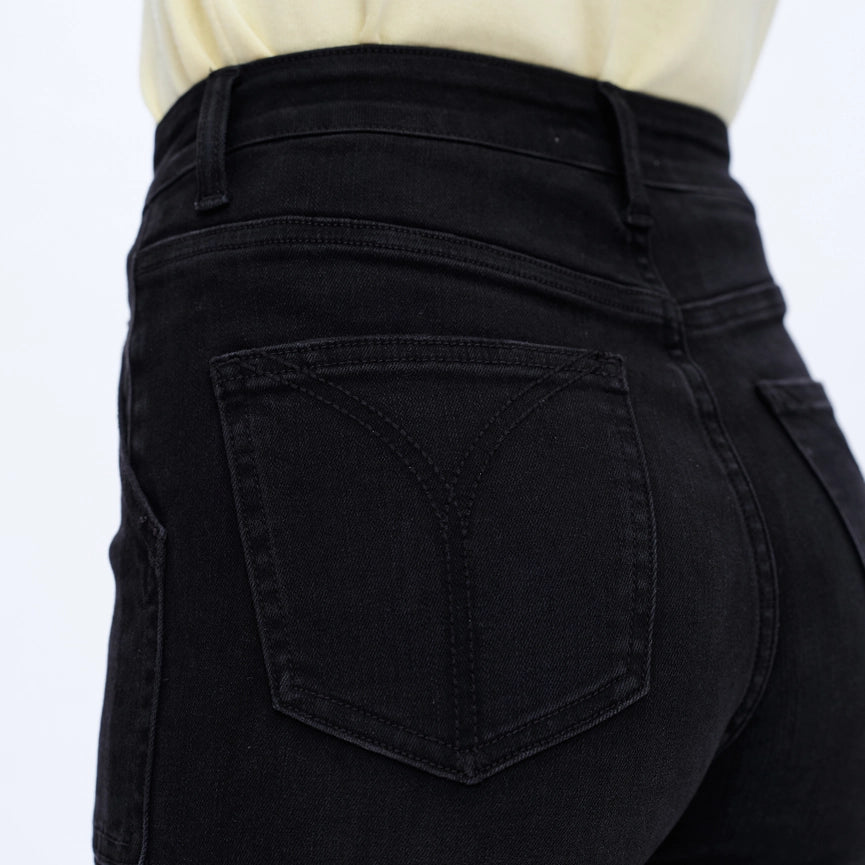 Utility High Rise Wide Leg Jeans with Raw Hem BLACK ROCK-Jeans-BAYEAS-24-BLACK ROCK-Urbanheer