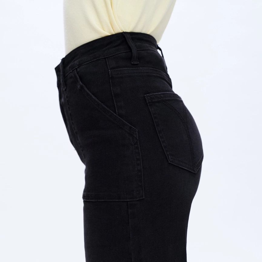 Utility High Rise Wide Leg Jeans with Raw Hem BLACK ROCK-Jeans-BAYEAS-24-BLACK ROCK-Urbanheer