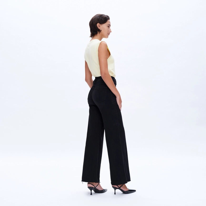 Utility High Rise Wide Leg Jeans with Raw Hem BLACK ROCK-Jeans-BAYEAS-24-BLACK ROCK-Urbanheer