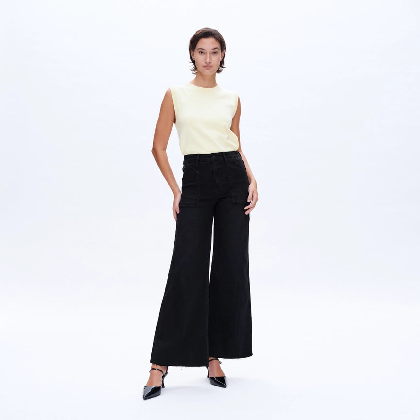Utility High Rise Wide Leg Jeans with Raw Hem BLACK ROCK-Jeans-BAYEAS-24-BLACK ROCK-Urbanheer