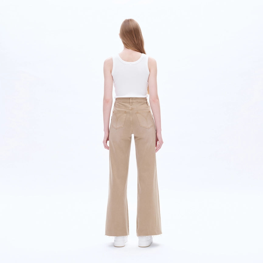 Utility High Rise Wide Leg Twill Pants with Raw Hem FADED KHAKI-Pants-BAYEAS-24-FADED KHAKI-Urbanheer