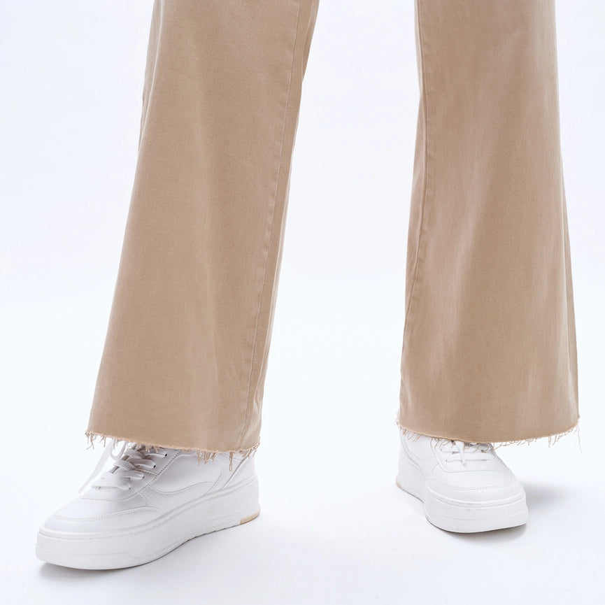 Utility High Rise Wide Leg Twill Pants with Raw Hem FADED KHAKI-Pants-BAYEAS-24-FADED KHAKI-Urbanheer
