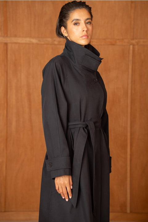 Utility Oversized Long Belted Trench with Stand-Up Collar