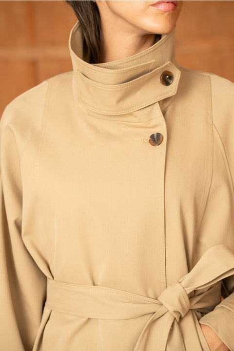 Utility Oversized Long Belted Trench with Stand-Up Collar