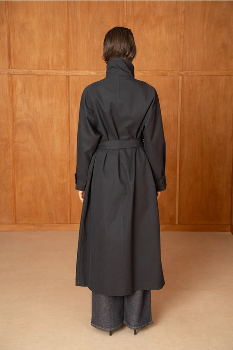 Utility Oversized Long Belted Trench with Stand-Up Collar