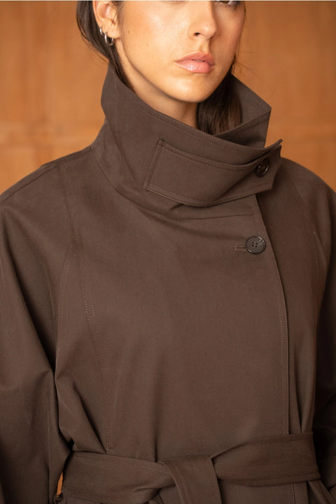 Utility Oversized Long Belted Trench with Stand-Up Collar