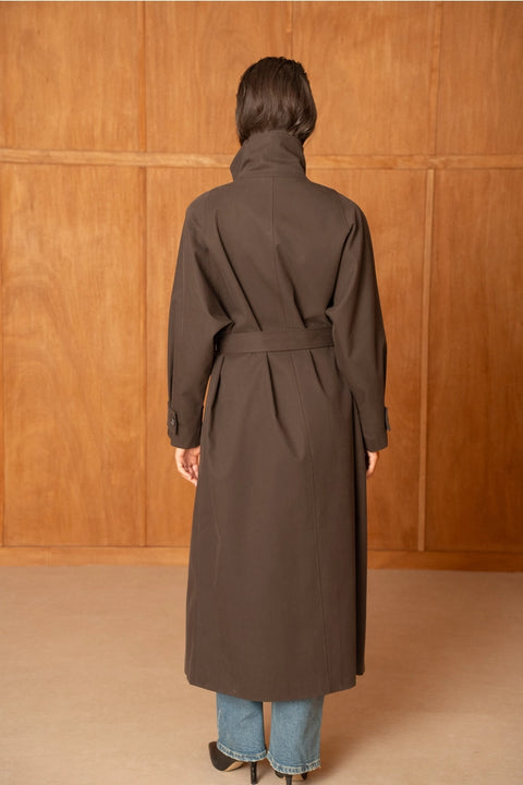 Utility Oversized Long Belted Trench with Stand-Up Collar