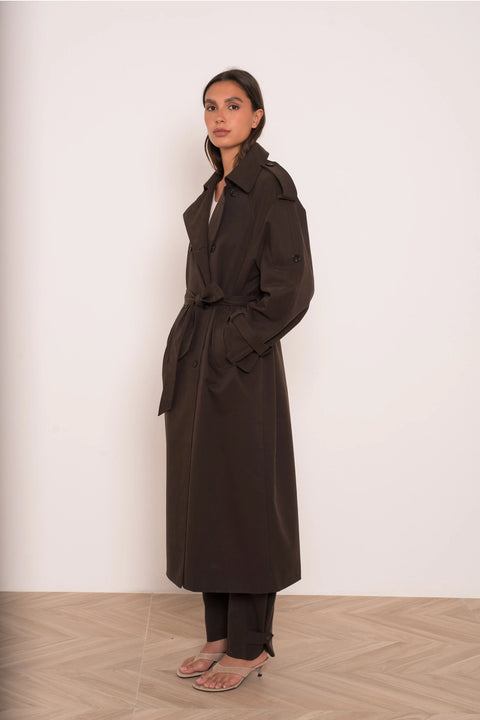 Utility Oversized Long Double-Breasted Trench