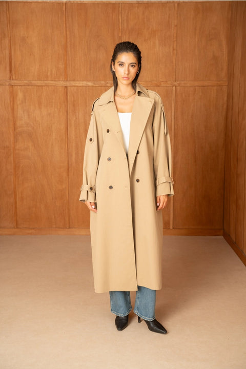 Utility Oversized Long Double-Breasted Trench