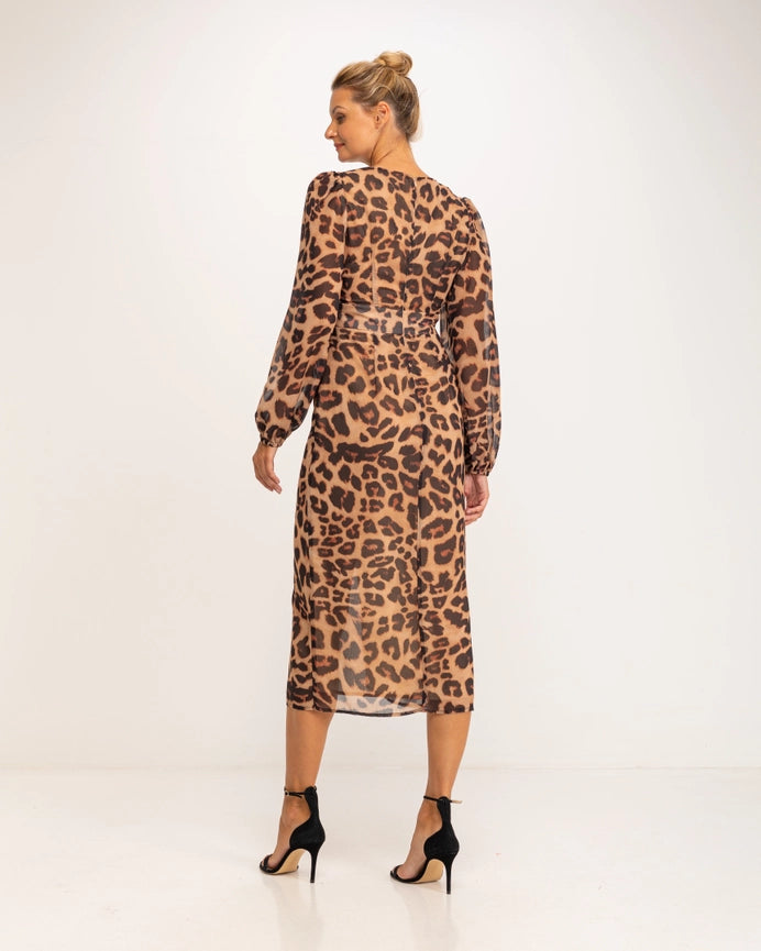 V-Neck Animal Print Midi Dress-Dress-Tantra-S-Urbanheer