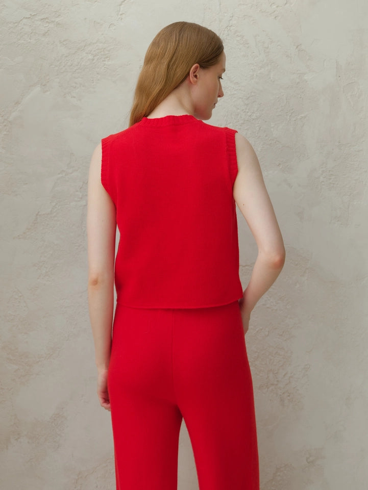 V-Neck Cashmere Blend Sleeveless Top Rosso-Top-LÈMME-S-Urbanheer