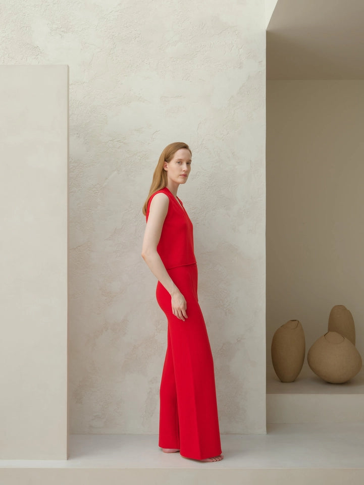 V-Neck Cashmere Blend Sleeveless Top Rosso-Top-LÈMME-S-Urbanheer