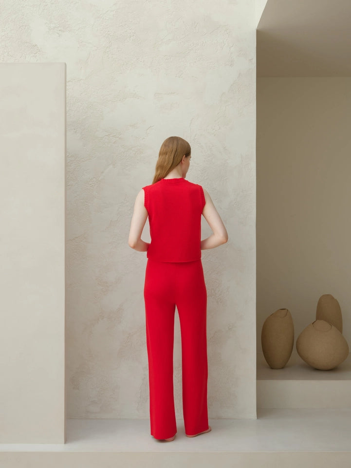 V-Neck Cashmere Blend Sleeveless Top Rosso-Top-LÈMME-S-Urbanheer