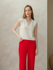V-Neck Cashmere Blend Sleeveless Top-Top-LÈMME-S-Bianco Naturale-Urbanheer