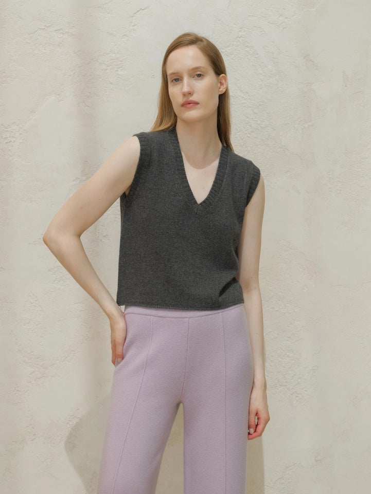 V-Neck Cashmere Blend Sleeveless Top-Top-LÈMME-S-Grigio Scuro-Urbanheer