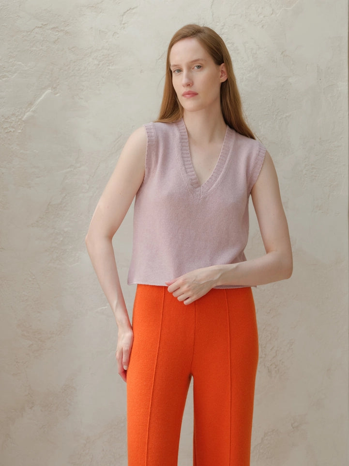 V-Neck Cashmere Blend Sleeveless Top-Top-LÈMME-S-Rosa-Urbanheer