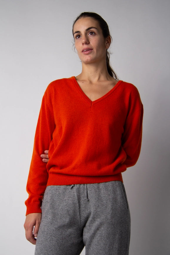 V-Neck Cashmere Blend Sweater Arancia-Sweater-LÈMME-S-Urbanheer