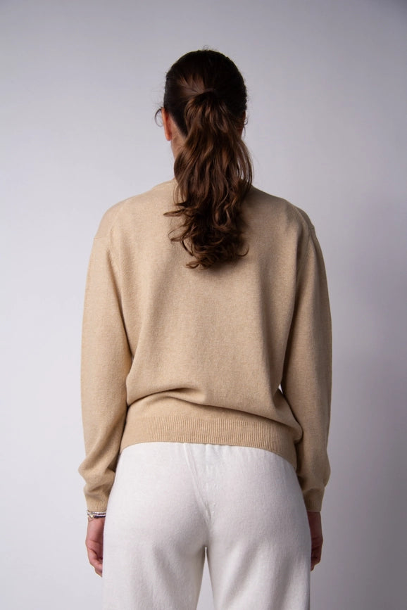 V-Neck Cashmere Blend Sweater Beige-Sweater-LÈMME-S-Urbanheer